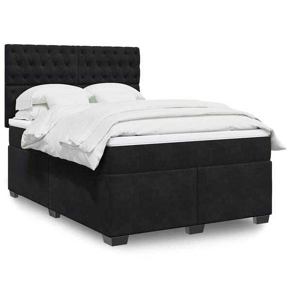vidaXL Box Spring Bed with Mattress Black Queen Velvet