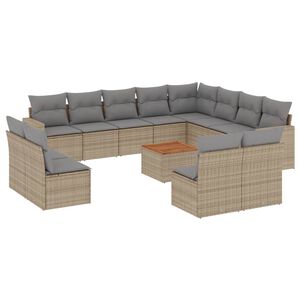 vidaXL 13 Piece Garden Sofa Set with Cushions Mix Beige Poly Rattan