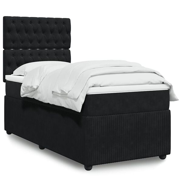 vidaXL Box Spring Bed with Mattress Black King Single Velvet