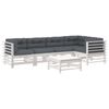 vidaXL 6 Piece Garden Lounge Set with Cushions White Solid Wood
