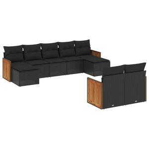 vidaXL 9 Piece Garden Sofa Set with Cushions Black Poly Rattan