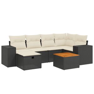 vidaXL 7 Piece Garden Sofa Set with Cushions Black Poly Rattan