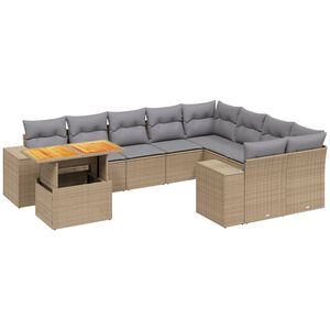 vidaXL 10 Piece Garden Sofa Set with Cushions Beige Poly Rattan