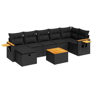vidaXL 7 Piece Garden Sofa Set with Cushions Black Poly Rattan