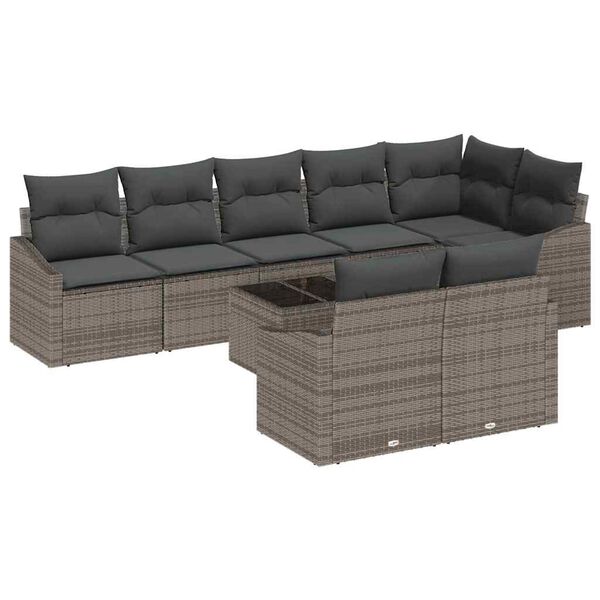 vidaXL Sofa Set with Cushion 9 pcs Grey Poly Rattan