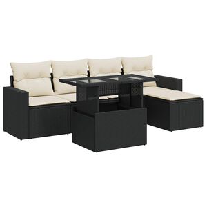 vidaXL 6 Piece Garden Sofa Set with Cushions Black Poly Rattan
