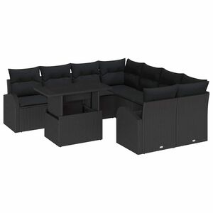 vidaXL Garden Sofa Set with Storage 9 pcs Black Poly Rattan