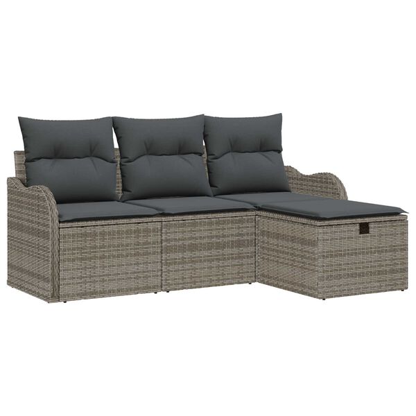 vidaXL Garden Sofa Set with Cushion Manual 4 pcs Grey Poly Rattan