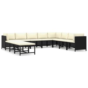 vidaXL 11 Piece Garden Lounge Set with Cushions Poly Rattan Black