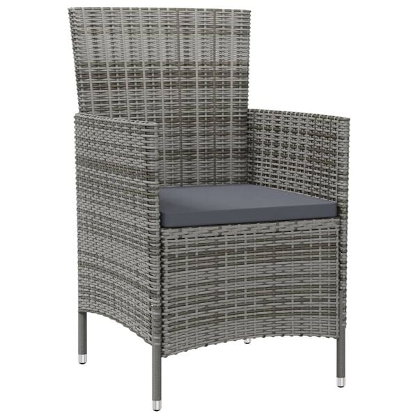 vidaXL 3 Piece Outdoor Dining Set with Cushions Poly Rattan Grey