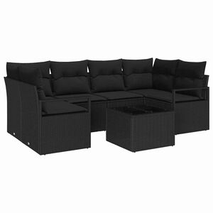 vidaXL Garden Sofa Set 7 pcs Black Poly Rattan and Steel and Glass