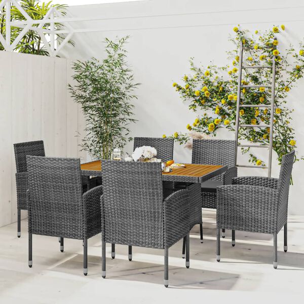 vidaXL 7 Piece Outdoor Dining Set Poly Rattan Grey