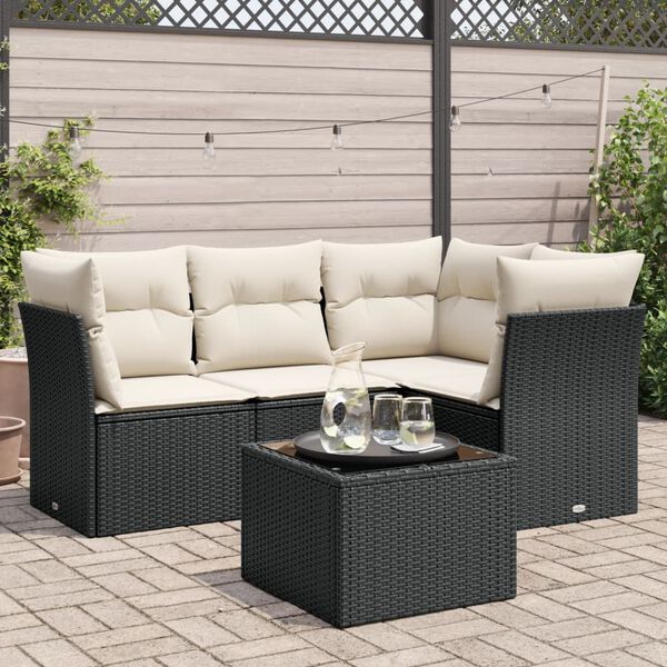 vidaXL 5 Piece Garden Sofa Set with Cushions Black Poly Rattan