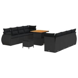 vidaXL Garden Sofa Set with Storage 11 pcs Black Poly rattan