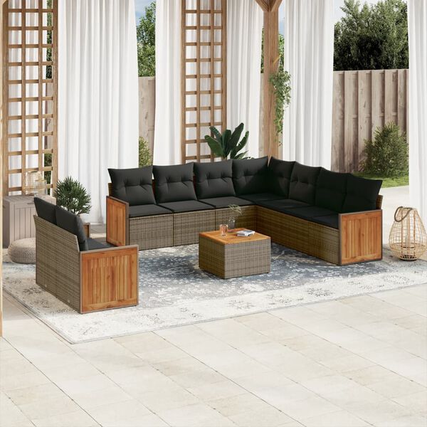 vidaXL 10 Piece Garden Sofa Set with Cushions Grey Poly Rattan