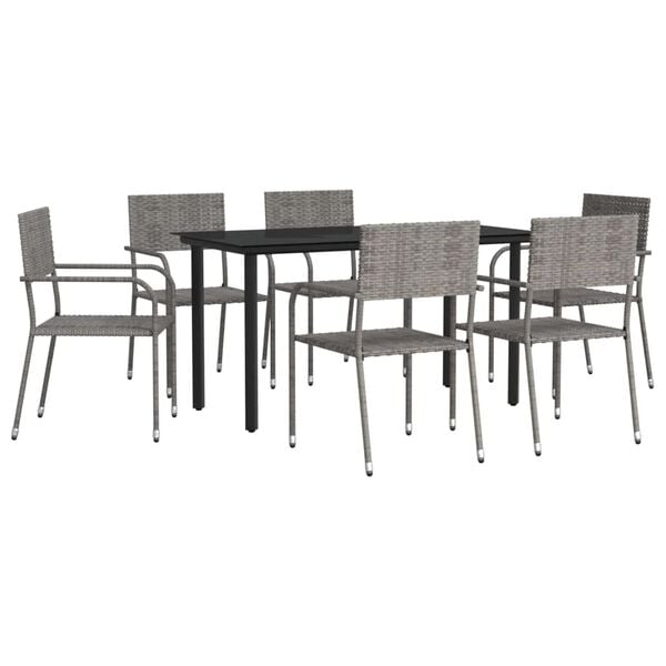vidaXL 7 Piece Garden Dining Set Grey and Black Poly Rattan and Steel