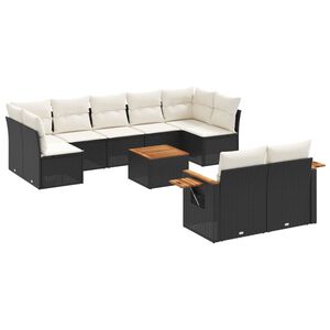 vidaXL 10 Piece Garden Sofa Set with Cushions Black Poly Rattan
