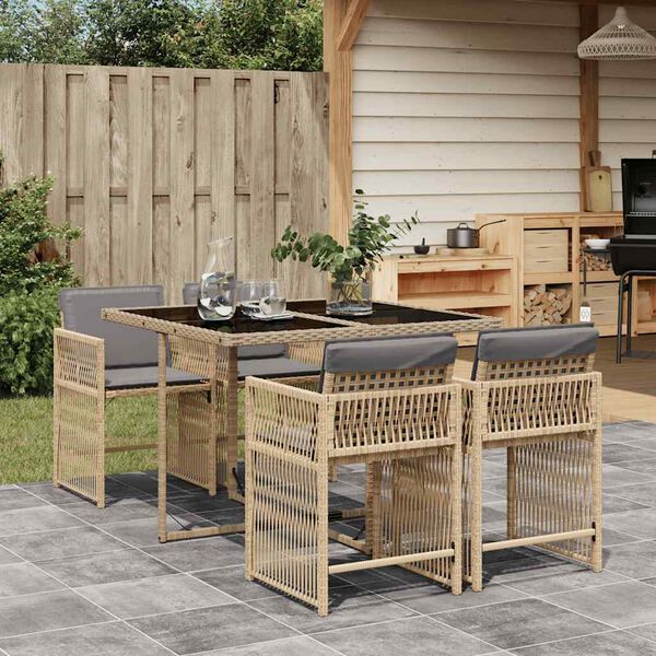 vidaXL 5 Piece Garden Dining Set with Cushions Mix Beige Poly Rattan