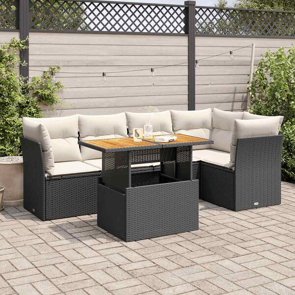 vidaXL 6 Piece Garden Sofa Set with Cushions Black Poly Rattan