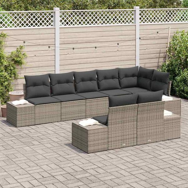vidaXL Garden Sofa Set with Cushion 8 pcs Grey Poly Rattan