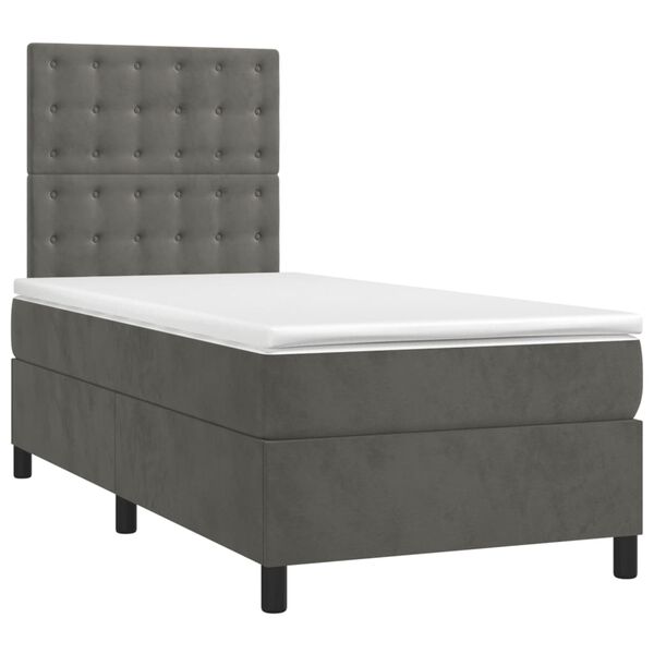 vidaXL Box Spring Bed with Mattress&LED Dark Grey 106x203 cm King Single Size Velvet