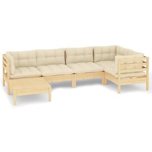 vidaXL 6 Piece Garden Lounge Set with Cream Cushions Solid Pinewood