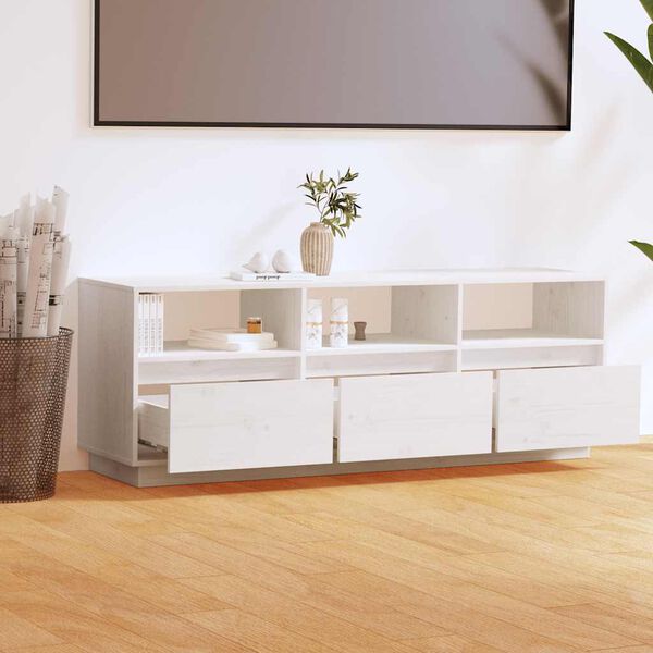 vidaXL TV Cabinet White 140x37x50 cm Solid Wood Pine