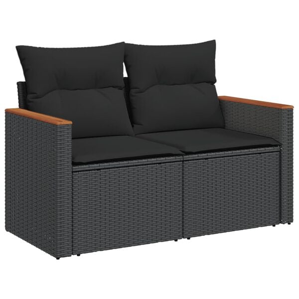 vidaXL 5 Piece Garden Sofa Set with Cushions Black Poly Rattan