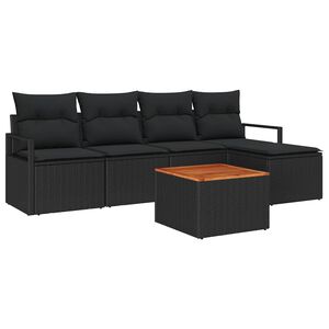 vidaXL Garden Sofa Set 6 pcs Black Poly Rattan