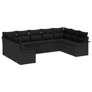 vidaXL Garden Sofa Set with Storage 9 pcs Black Poly Rattan