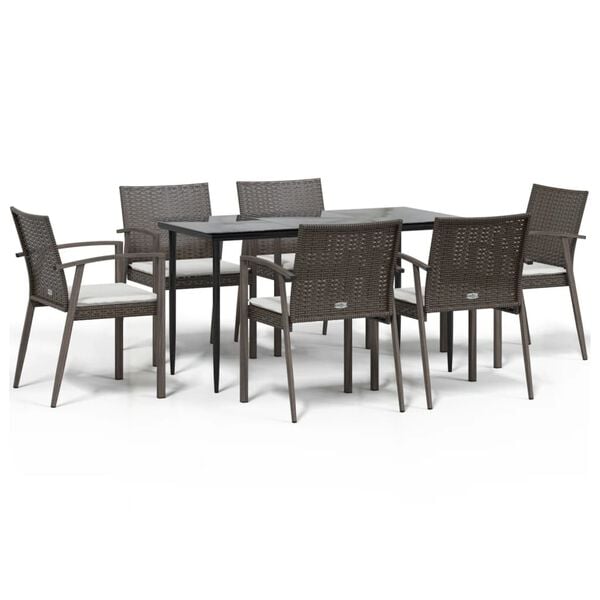 vidaXL 7 Piece Garden Dining Set with Cushions Poly Rattan and Steel