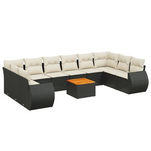 vidaXL 11 Piece Garden Sofa Set with Cushions Black Poly Rattan
