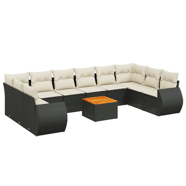vidaXL 11 Piece Garden Sofa Set with Cushions Black Poly Rattan