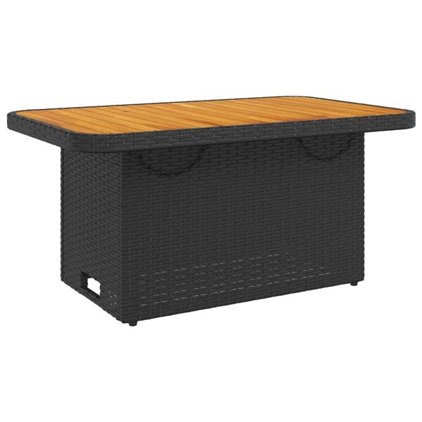 vidaXL Garden Table Black 90x55x71 cm Poly Rattan and Acacia Wood