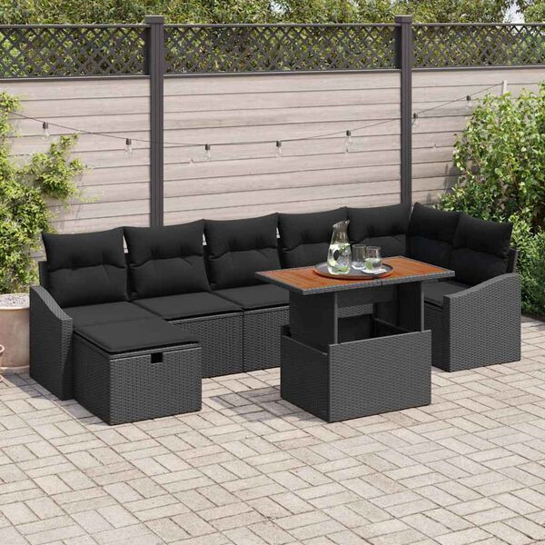 vidaXL Garden Sofa Set Height-Adjustable 8 pcs Black Poly Rattan