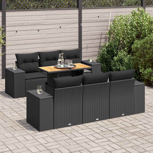vidaXL 7 Piece Garden Sofa Set with Cushions Black Poly Rattan