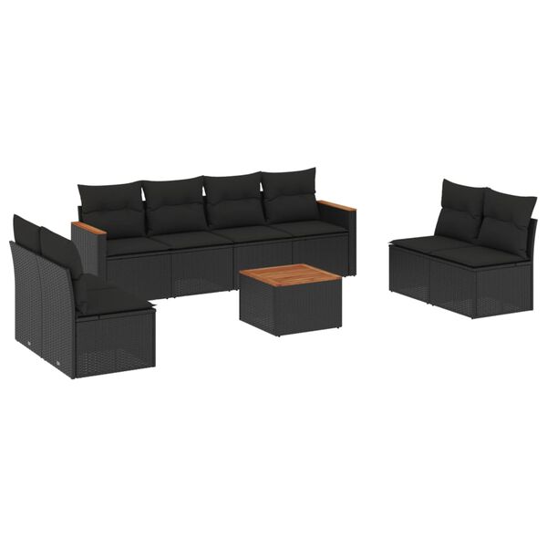 vidaXL 9 Piece Garden Sofa Set with Cushions Black Poly Rattan
