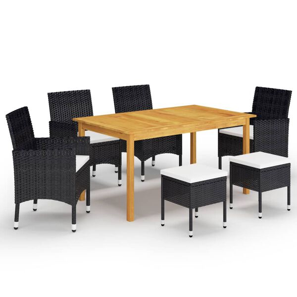 vidaXL 7 Piece Garden Dining Set Black