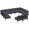 vidaXL 11 Piece Garden Lounge Set with Cushions Black Solid Pinewood