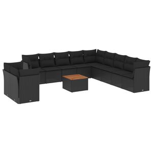 vidaXL 12 Piece Garden Sofa Set with Cushions Black Poly Rattan