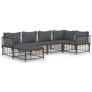 vidaXL 6 Piece Garden Lounge Set with Cushions Anthracite Poly Rattan
