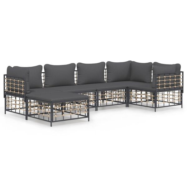 vidaXL 6 Piece Garden Lounge Set with Cushions Anthracite Poly Rattan