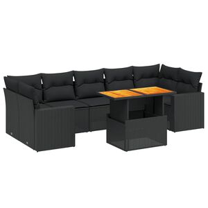 vidaXL 8 Piece Garden Sofa Set with Cushions Black Poly Rattan