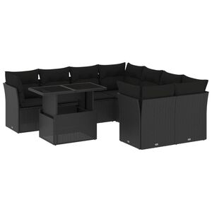 vidaXL 9 Piece Garden Sofa Set with Cushions Black Poly Rattan