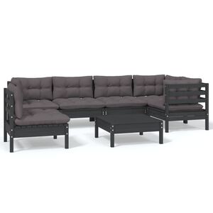 vidaXL 7 Piece Garden Lounge Set with Cushions Black Pinewood