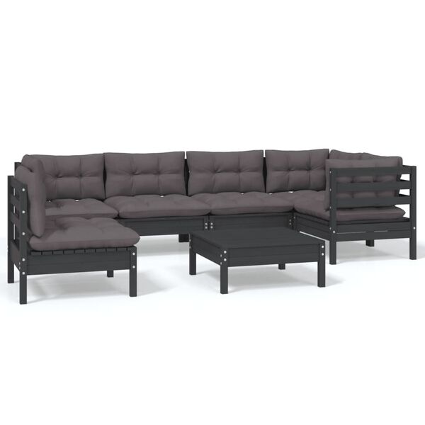vidaXL 7 Piece Garden Lounge Set with Cushions Black Pinewood