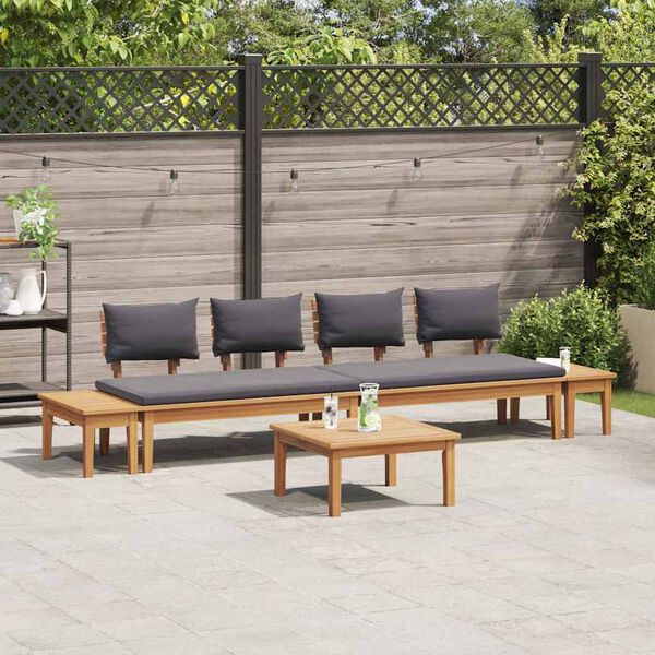 vidaXL Garden Bench Set with Cushion with Storage 5 pcs Brown and Grey