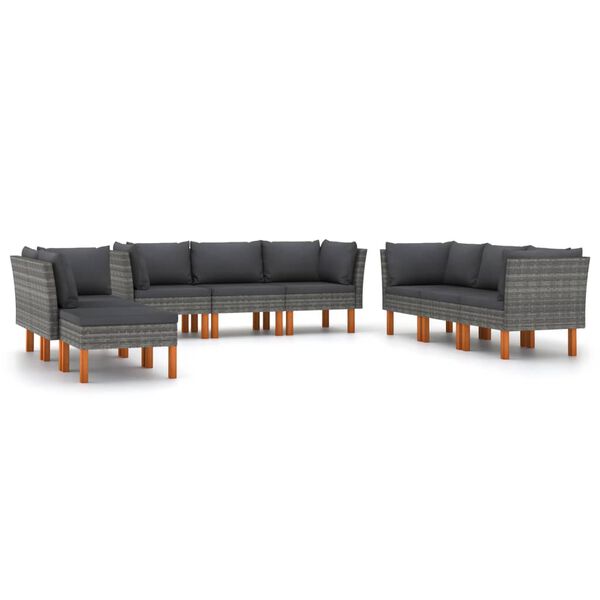 vidaXL 9 Piece Garden Lounge Set with Cushions Poly Rattan Grey