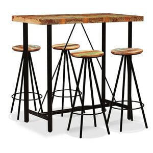 vidaXL Bar Set | Varied Wood Tones | Solid Reclaimed Wood and Steel | Medium