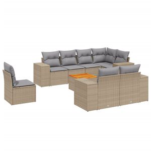 vidaXL 9 Piece Garden Sofa Set with Cushions Beige Poly Rattan
